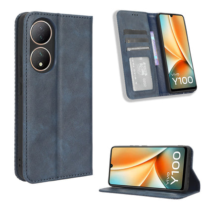 For vivo Y100 5G / T2 5G Magnetic Closing PU Leather Anti-drop Case Stand Wallet Phone Cover