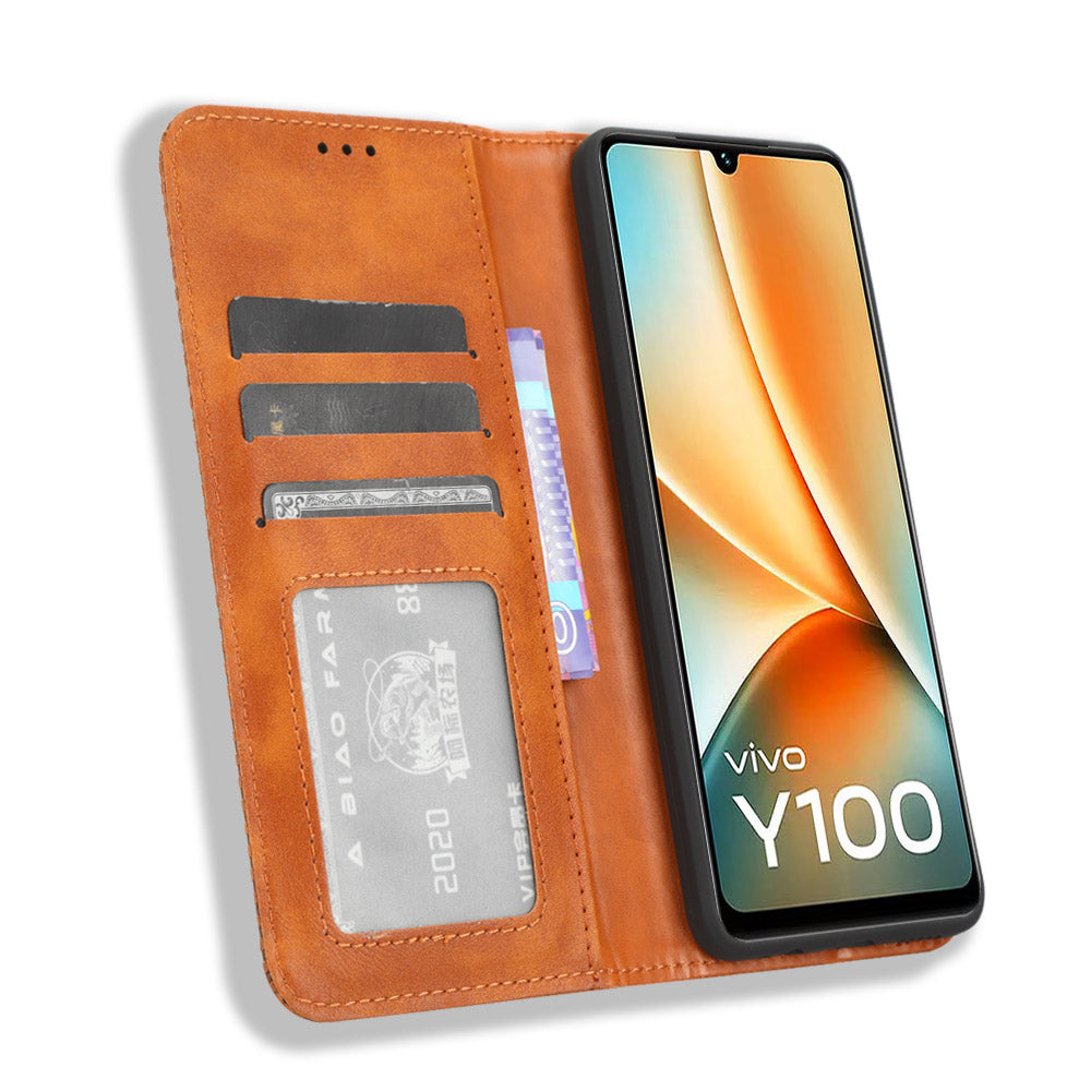 For vivo Y100 5G / T2 5G Magnetic Closing PU Leather Anti-drop Case Stand Wallet Phone Cover