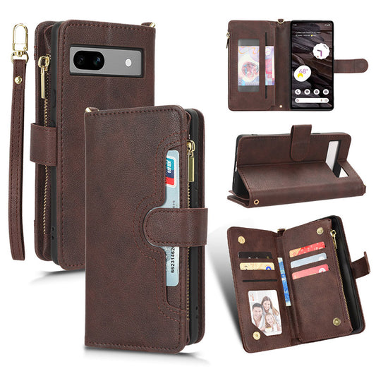For Google Pixel 7a Zipper Pocket Leather Wallet Phone Case Cellphone Cover with Stand