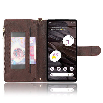 For Google Pixel 7a Zipper Pocket Leather Wallet Phone Case Cellphone Cover with Stand