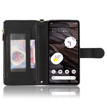 For Google Pixel 7a Zipper Pocket Leather Wallet Phone Case Cellphone Cover with Stand