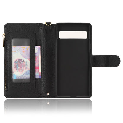 For Google Pixel 7a Zipper Pocket Leather Wallet Phone Case Cellphone Cover with Stand