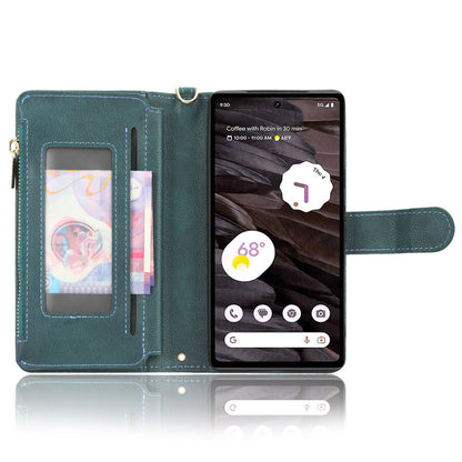 For Google Pixel 7a Zipper Pocket Leather Wallet Phone Case Cellphone Cover with Stand