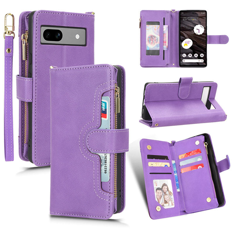 For Google Pixel 7a Zipper Pocket Leather Wallet Phone Case Cellphone Cover with Stand