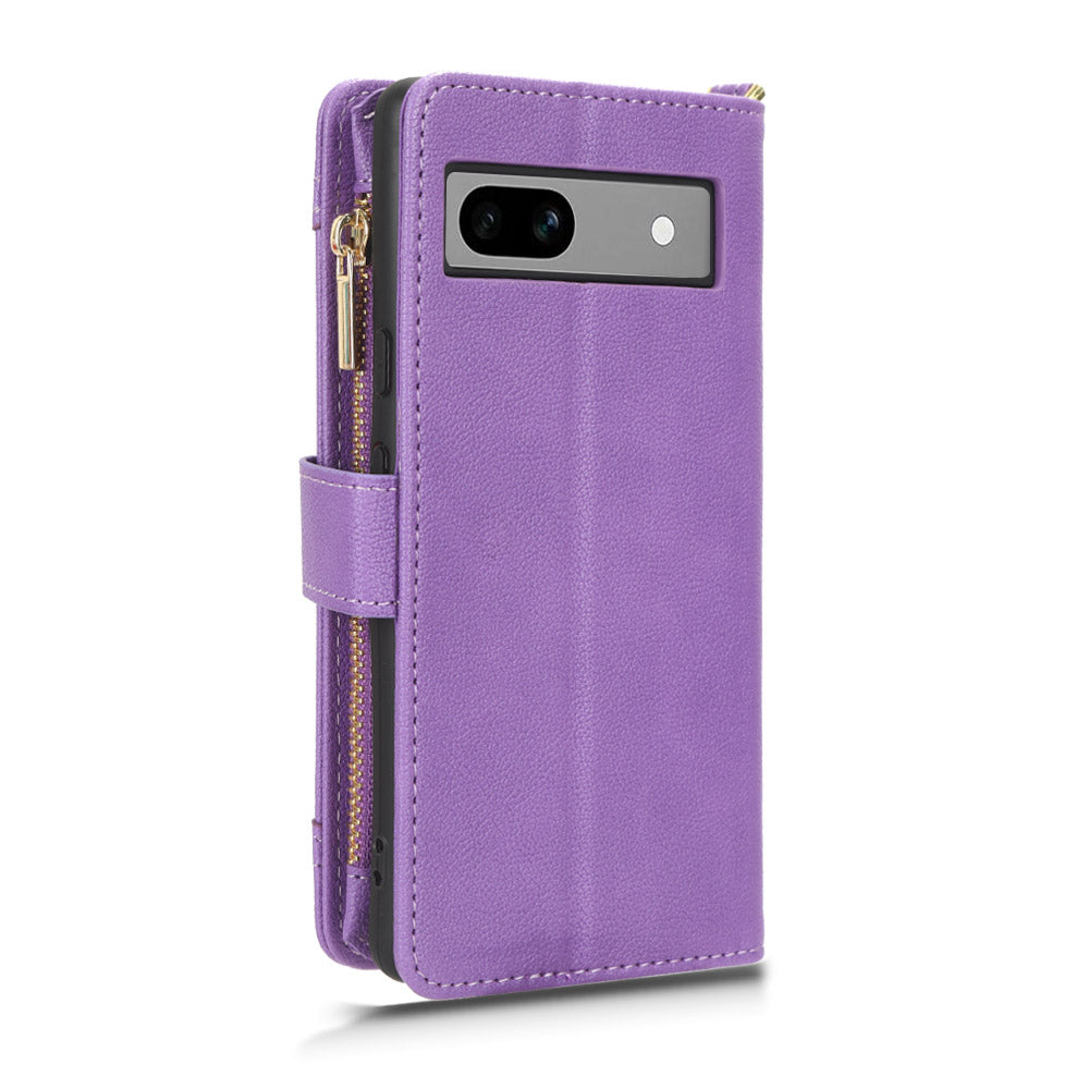 For Google Pixel 7a Zipper Pocket Leather Wallet Phone Case Cellphone Cover with Stand
