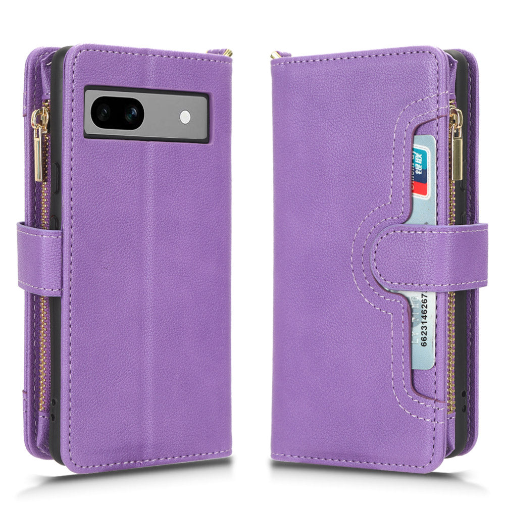 For Google Pixel 7a Zipper Pocket Leather Wallet Phone Case Cellphone Cover with Stand