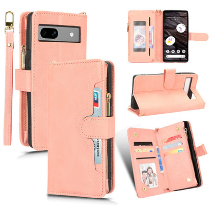 For Google Pixel 7a Zipper Pocket Leather Wallet Phone Case Cellphone Cover with Stand