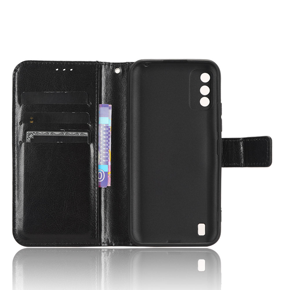 For Itel A26 PU Leather Wallet Case Crazy Horse Texture Phone Cover with Stand