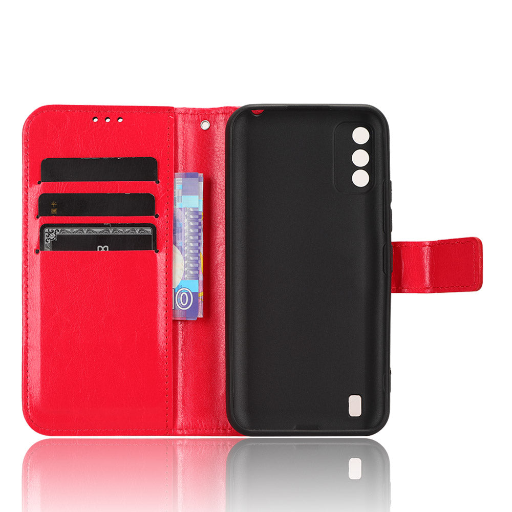 For Itel A26 PU Leather Wallet Case Crazy Horse Texture Phone Cover with Stand