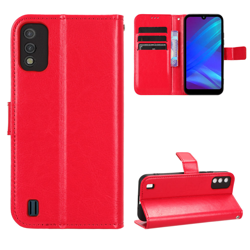 For Itel A26 PU Leather Wallet Case Crazy Horse Texture Phone Cover with Stand