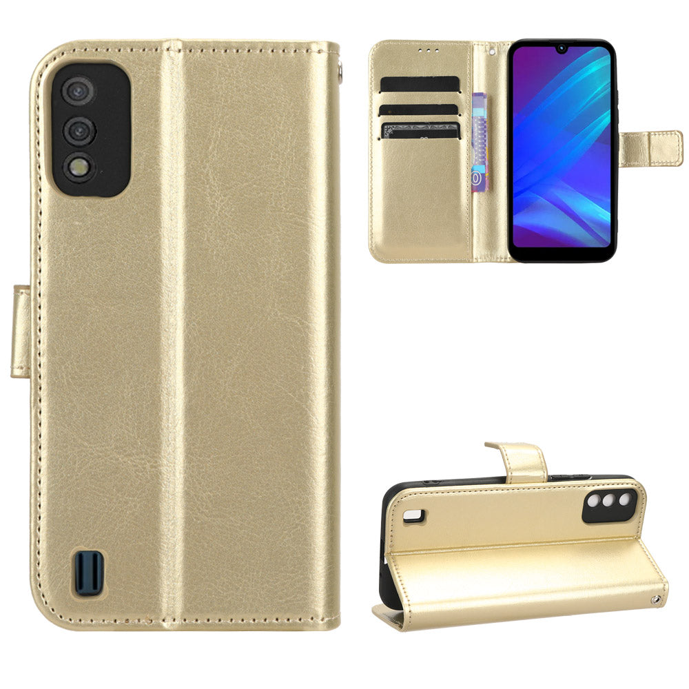 For Itel A26 PU Leather Wallet Case Crazy Horse Texture Phone Cover with Stand