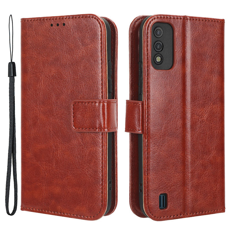 For Itel A26 PU Leather Wallet Case Crazy Horse Texture Phone Cover with Stand