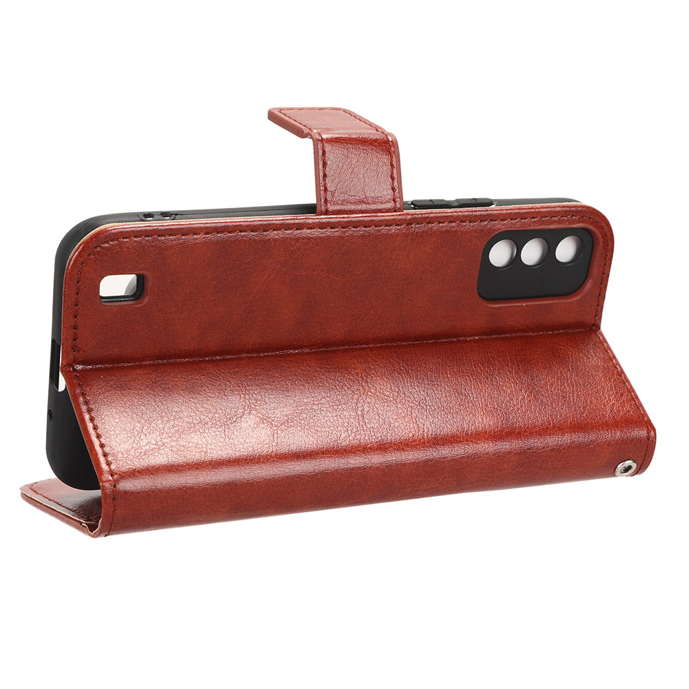 For Itel A26 PU Leather Wallet Case Crazy Horse Texture Phone Cover with Stand