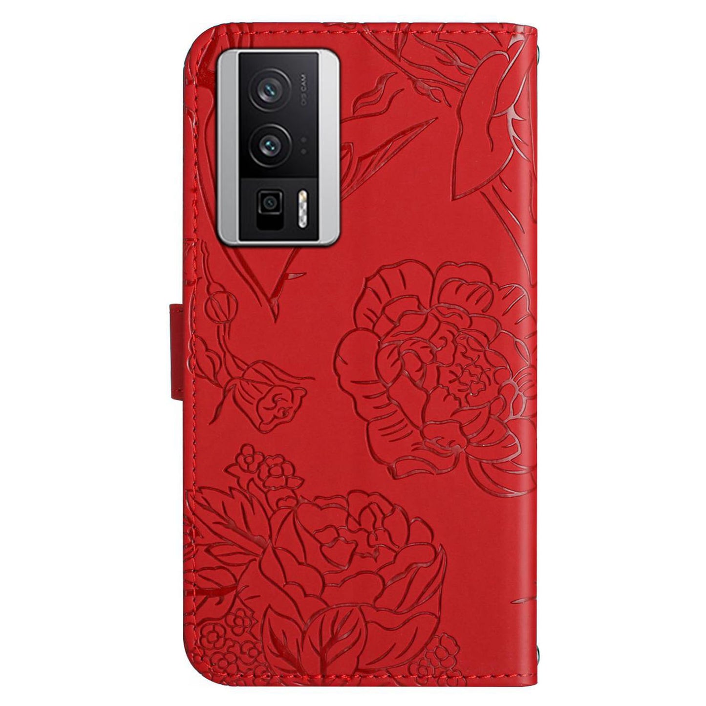 HT03 Wallet Phone Case for Xiaomi Poco F5 Pro 5G / Redmi K60 5G / K60 Pro 5G , Butterfly Flowers Imprinted PU Leather Stand Cover with Shoulder Strap