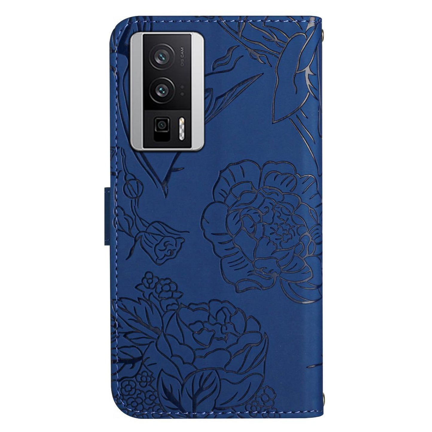 HT03 Wallet Phone Case for Xiaomi Poco F5 Pro 5G / Redmi K60 5G / K60 Pro 5G , Butterfly Flowers Imprinted PU Leather Stand Cover with Shoulder Strap