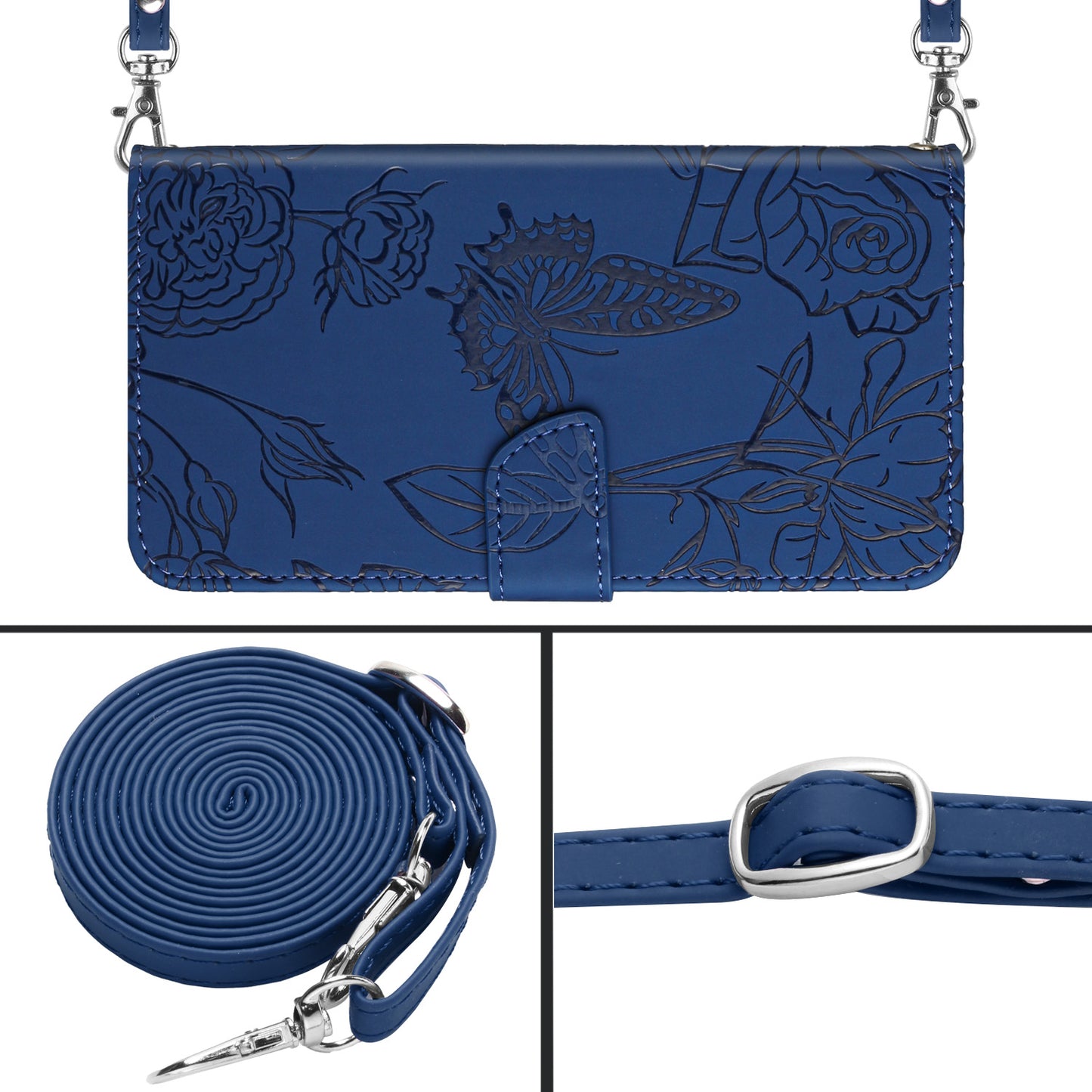 HT03 Wallet Phone Case for Xiaomi Poco F5 Pro 5G / Redmi K60 5G / K60 Pro 5G , Butterfly Flowers Imprinted PU Leather Stand Cover with Shoulder Strap