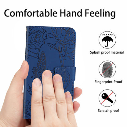 HT03 Wallet Phone Case for Xiaomi Poco F5 Pro 5G / Redmi K60 5G / K60 Pro 5G , Butterfly Flowers Imprinted PU Leather Stand Cover with Shoulder Strap