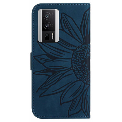 HT04 Wallet Flip Cover for Xiaomi Poco F5 Pro 5G / Redmi K60 5G / K60 Pro 5G , PU Leather Stand Sunflower Pattern Imprinted Phone Case with Shoulder Strap