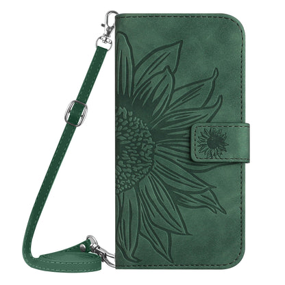 HT04 Wallet Flip Cover for Xiaomi Poco F5 Pro 5G / Redmi K60 5G / K60 Pro 5G , PU Leather Stand Sunflower Pattern Imprinted Phone Case with Shoulder Strap