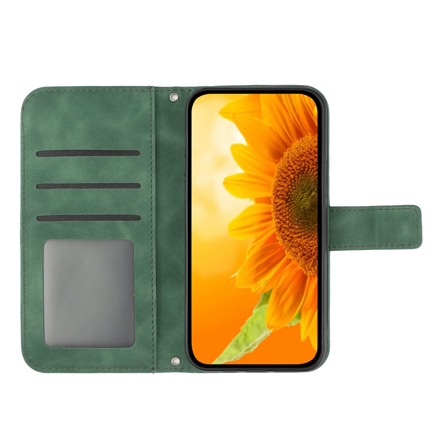 HT04 Wallet Flip Cover for Xiaomi Poco F5 Pro 5G / Redmi K60 5G / K60 Pro 5G , PU Leather Stand Sunflower Pattern Imprinted Phone Case with Shoulder Strap