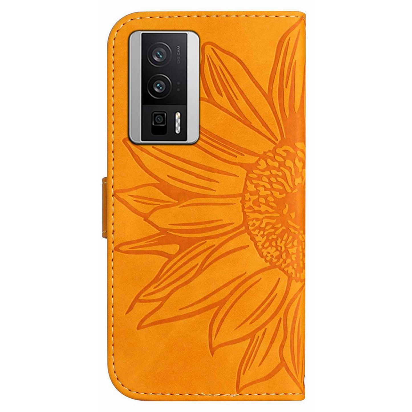 HT04 Wallet Flip Cover for Xiaomi Poco F5 Pro 5G / Redmi K60 5G / K60 Pro 5G , PU Leather Stand Sunflower Pattern Imprinted Phone Case with Shoulder Strap