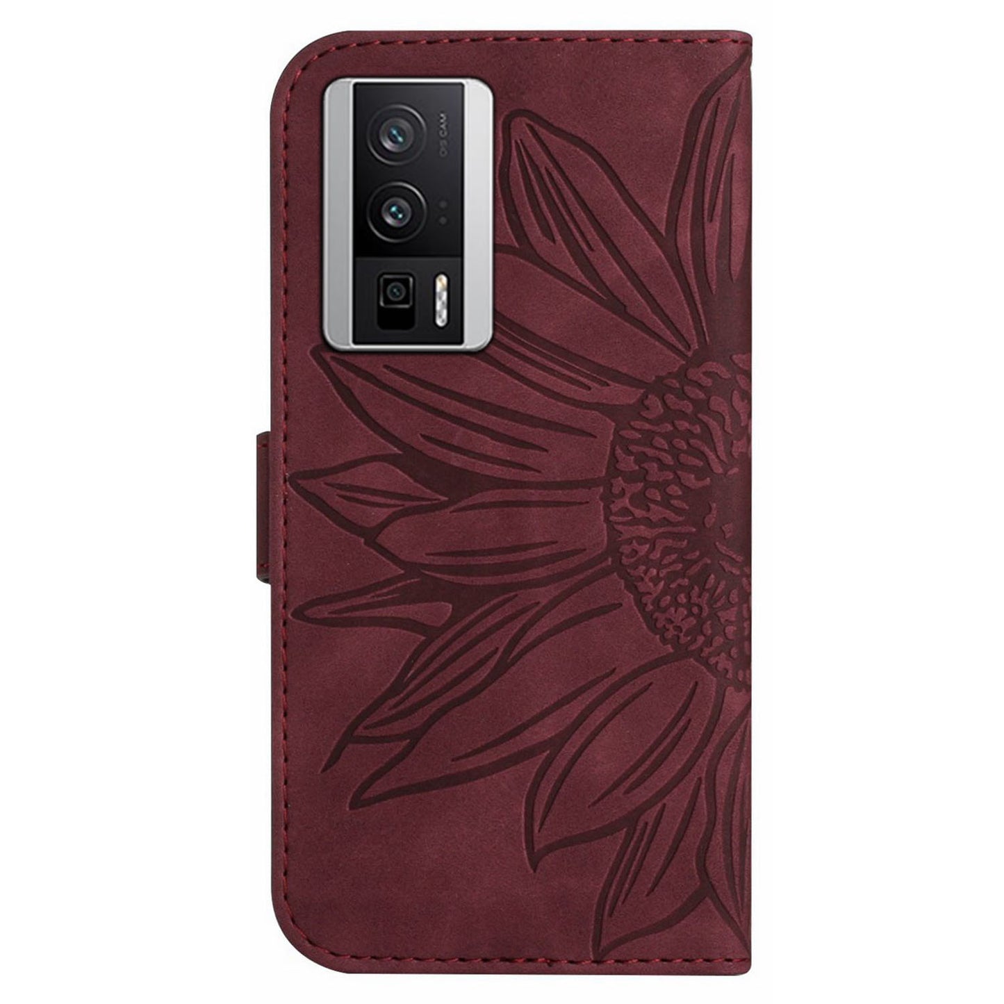 HT04 Wallet Flip Cover for Xiaomi Poco F5 Pro 5G / Redmi K60 5G / K60 Pro 5G , PU Leather Stand Sunflower Pattern Imprinted Phone Case with Shoulder Strap