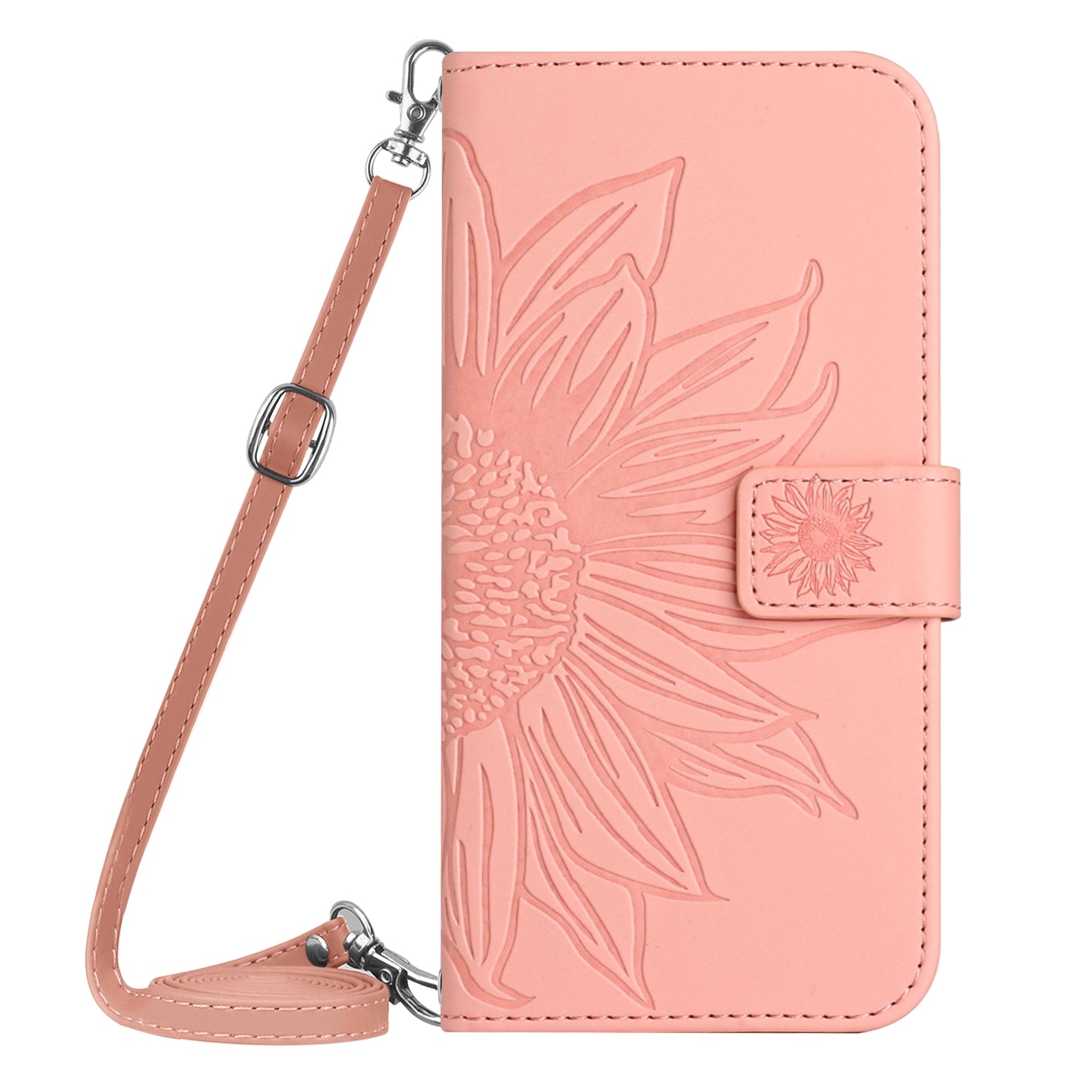 HT04 Wallet Flip Cover for Xiaomi Poco F5 Pro 5G / Redmi K60 5G / K60 Pro 5G , PU Leather Stand Sunflower Pattern Imprinted Phone Case with Shoulder Strap