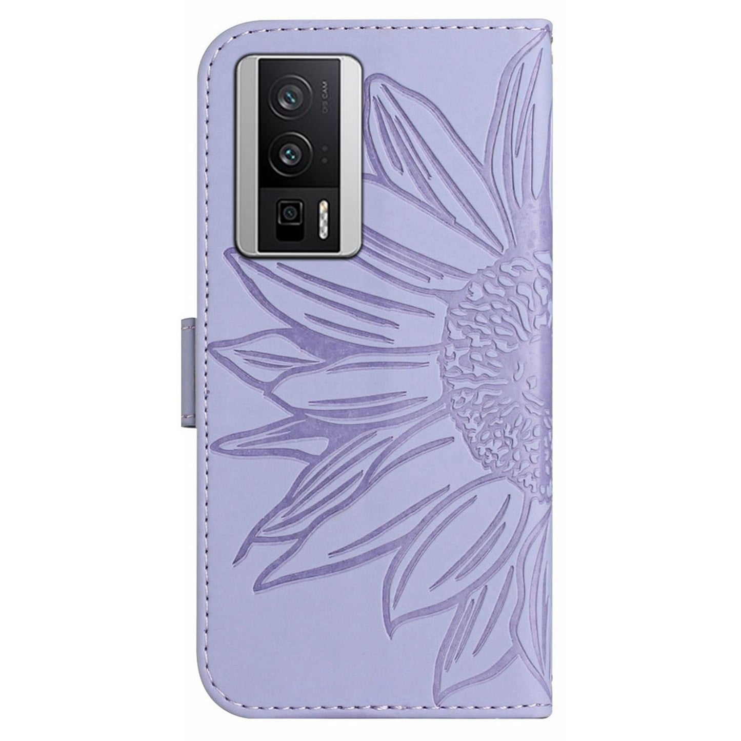 HT04 Wallet Flip Cover for Xiaomi Poco F5 Pro 5G / Redmi K60 5G / K60 Pro 5G , PU Leather Stand Sunflower Pattern Imprinted Phone Case with Shoulder Strap