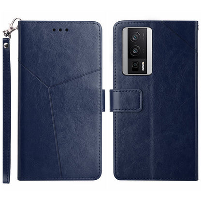 HT01 PU Leather Case for Xiaomi Poco F5 Pro 5G / Redmi K60 5G / K60 Pro 5G , Stand Wallet Y-shaped Line Imprinting Phone Cover