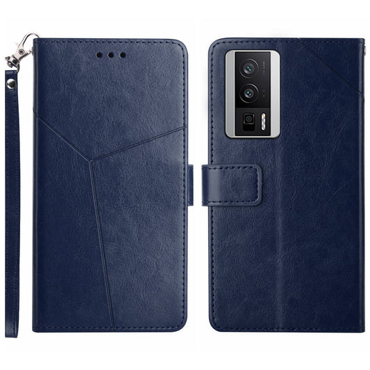 HT01 PU Leather Case for Xiaomi Poco F5 Pro 5G / Redmi K60 5G / K60 Pro 5G , Stand Wallet Y-shaped Line Imprinting Phone Cover