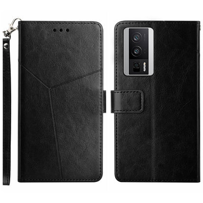 HT01 PU Leather Case for Xiaomi Poco F5 Pro 5G / Redmi K60 5G / K60 Pro 5G , Stand Wallet Y-shaped Line Imprinting Phone Cover