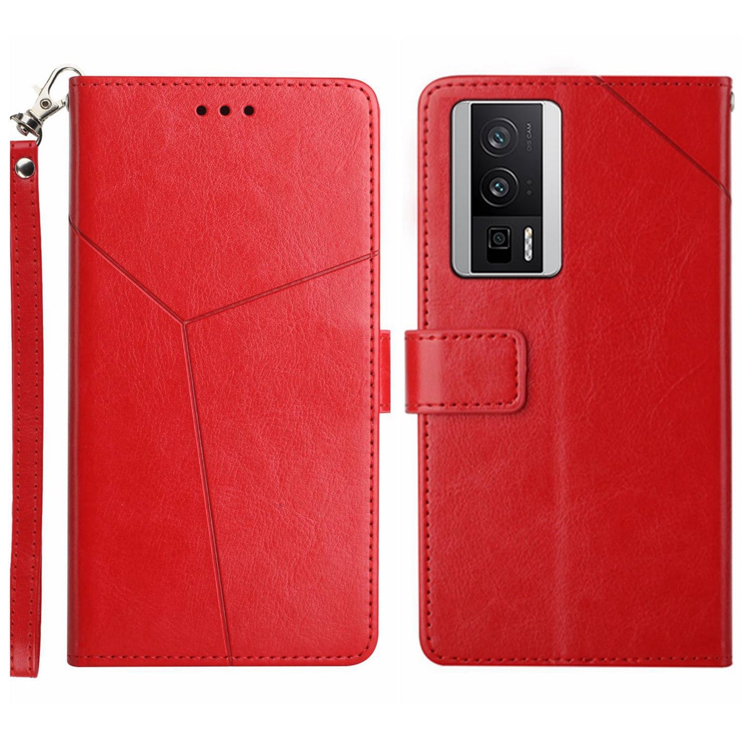 HT01 PU Leather Case for Xiaomi Poco F5 Pro 5G / Redmi K60 5G / K60 Pro 5G , Stand Wallet Y-shaped Line Imprinting Phone Cover