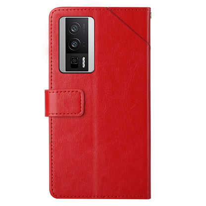 HT01 PU Leather Case for Xiaomi Poco F5 Pro 5G / Redmi K60 5G / K60 Pro 5G , Stand Wallet Y-shaped Line Imprinting Phone Cover