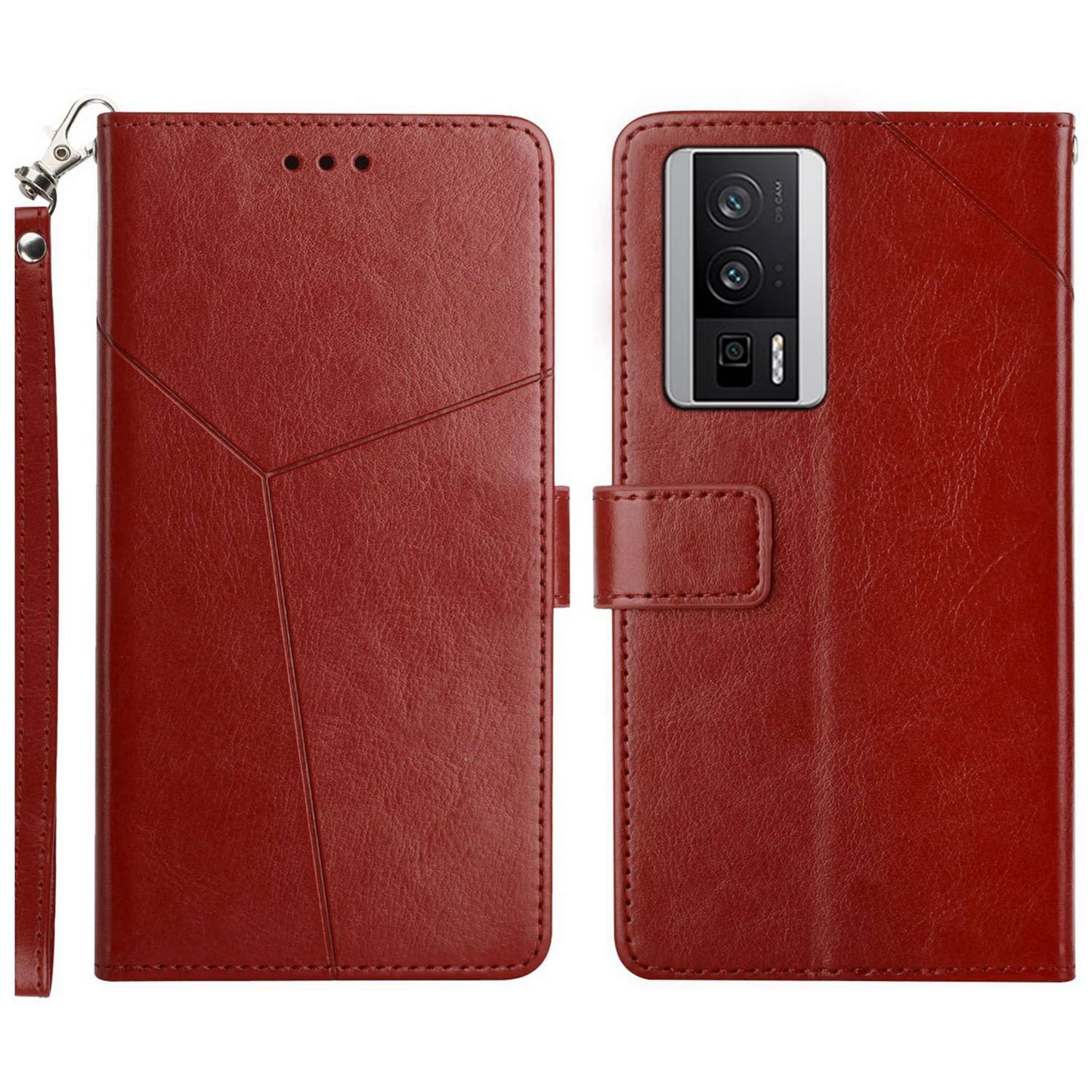 HT01 PU Leather Case for Xiaomi Poco F5 Pro 5G / Redmi K60 5G / K60 Pro 5G , Stand Wallet Y-shaped Line Imprinting Phone Cover