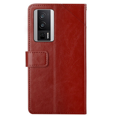 HT01 PU Leather Case for Xiaomi Poco F5 Pro 5G / Redmi K60 5G / K60 Pro 5G , Stand Wallet Y-shaped Line Imprinting Phone Cover