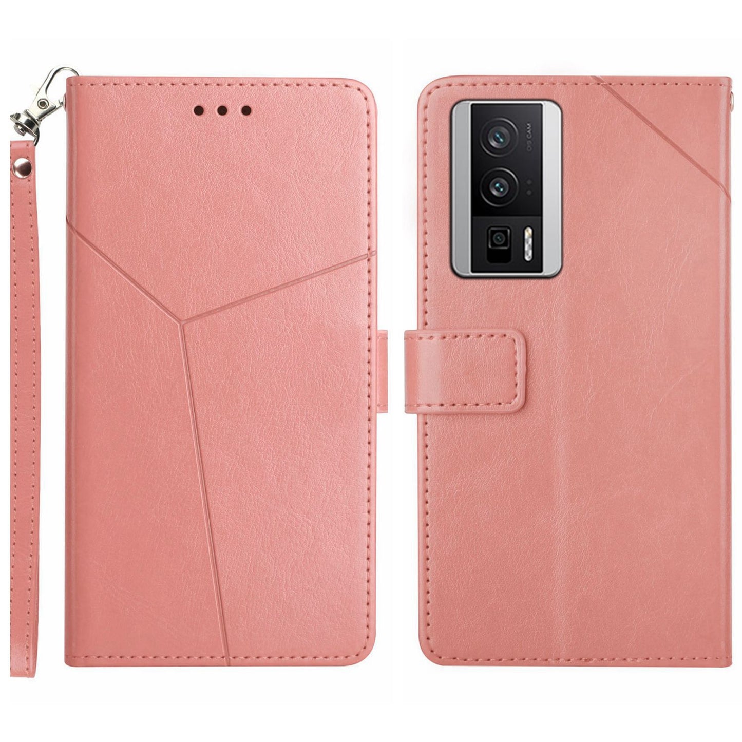 HT01 PU Leather Case for Xiaomi Poco F5 Pro 5G / Redmi K60 5G / K60 Pro 5G , Stand Wallet Y-shaped Line Imprinting Phone Cover
