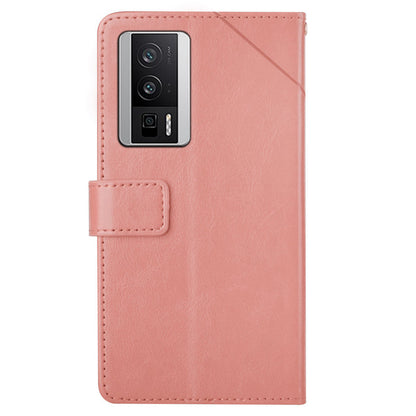 HT01 PU Leather Case for Xiaomi Poco F5 Pro 5G / Redmi K60 5G / K60 Pro 5G , Stand Wallet Y-shaped Line Imprinting Phone Cover