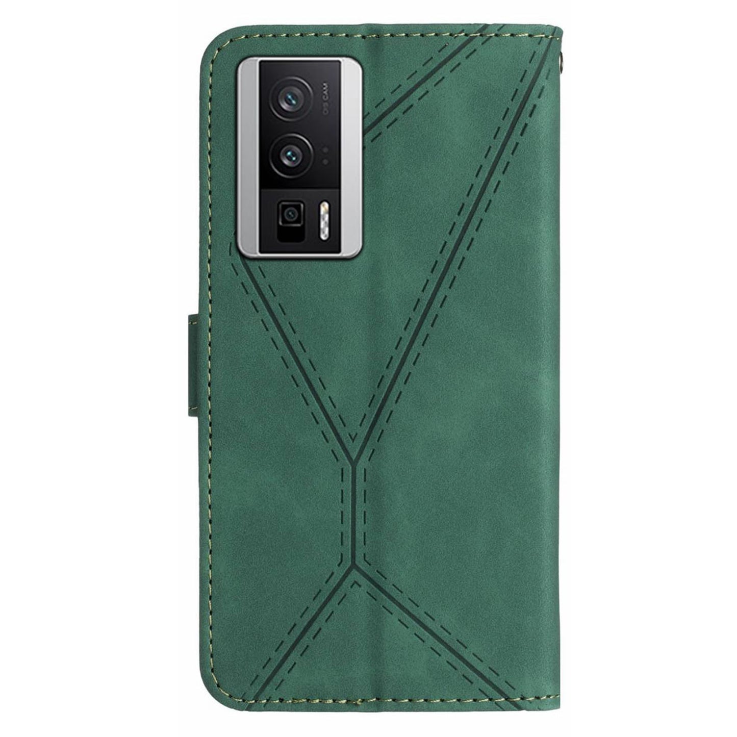 HT05 PU Leather Cover for Xiaomi Poco F5 Pro 5G / Redmi K60 5G / K60 Pro 5G , Imprinted Line Stand Flip Wallet Phone Case