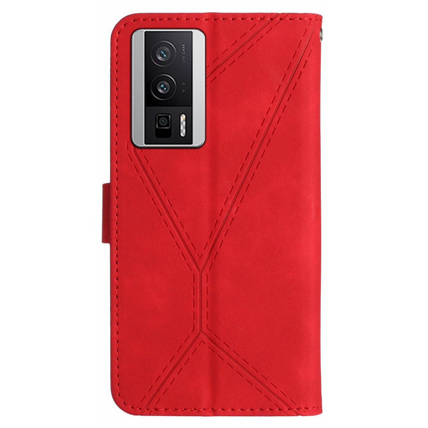 HT05 PU Leather Cover for Xiaomi Poco F5 Pro 5G / Redmi K60 5G / K60 Pro 5G , Imprinted Line Stand Flip Wallet Phone Case