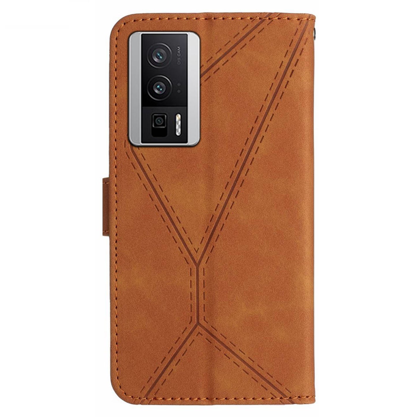 HT05 PU Leather Cover for Xiaomi Poco F5 Pro 5G / Redmi K60 5G / K60 Pro 5G , Imprinted Line Stand Flip Wallet Phone Case