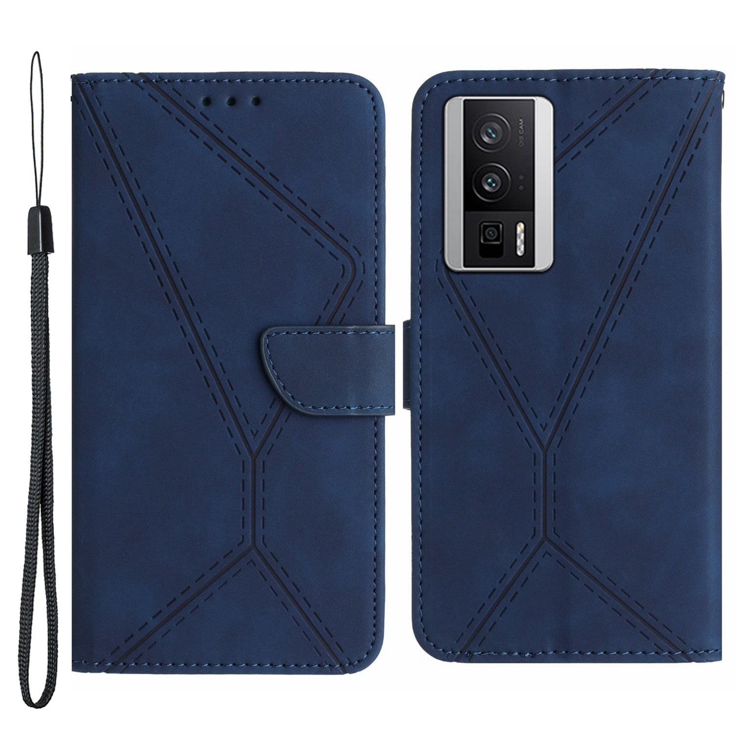 HT05 PU Leather Cover for Xiaomi Poco F5 Pro 5G / Redmi K60 5G / K60 Pro 5G , Imprinted Line Stand Flip Wallet Phone Case