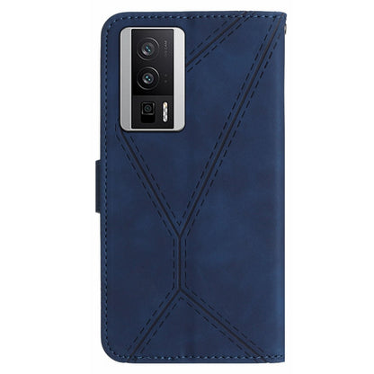 HT05 PU Leather Cover for Xiaomi Poco F5 Pro 5G / Redmi K60 5G / K60 Pro 5G , Imprinted Line Stand Flip Wallet Phone Case