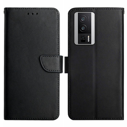 HT02 Wallet Phone Case for Xiaomi Poco F5 Pro 5G / Redmi K60 5G / K60 Pro 5G , Genuine Cow Leather Nappa Texture Stand Cover