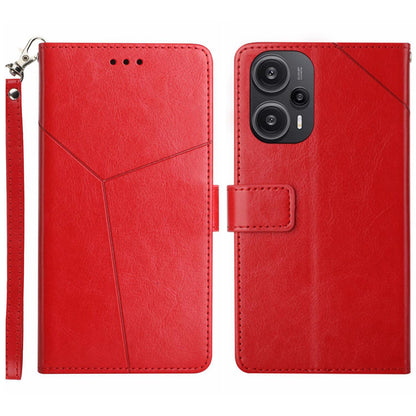 HT01 PU Leather Wallet Case for Xiaomi Poco F5 5G / Redmi Note 12 Turbo , Y-shaped Line Imprinted Stand Phone Cover