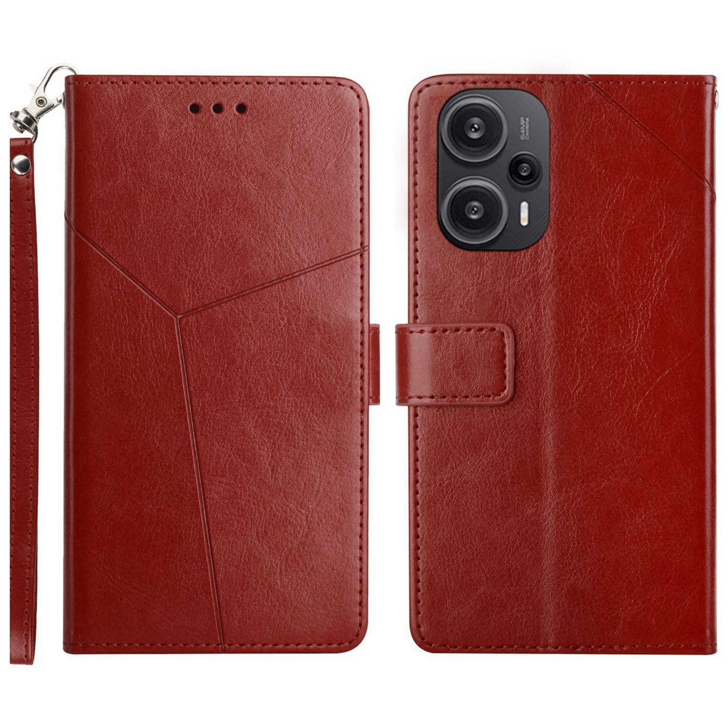 HT01 PU Leather Wallet Case for Xiaomi Poco F5 5G / Redmi Note 12 Turbo , Y-shaped Line Imprinted Stand Phone Cover
