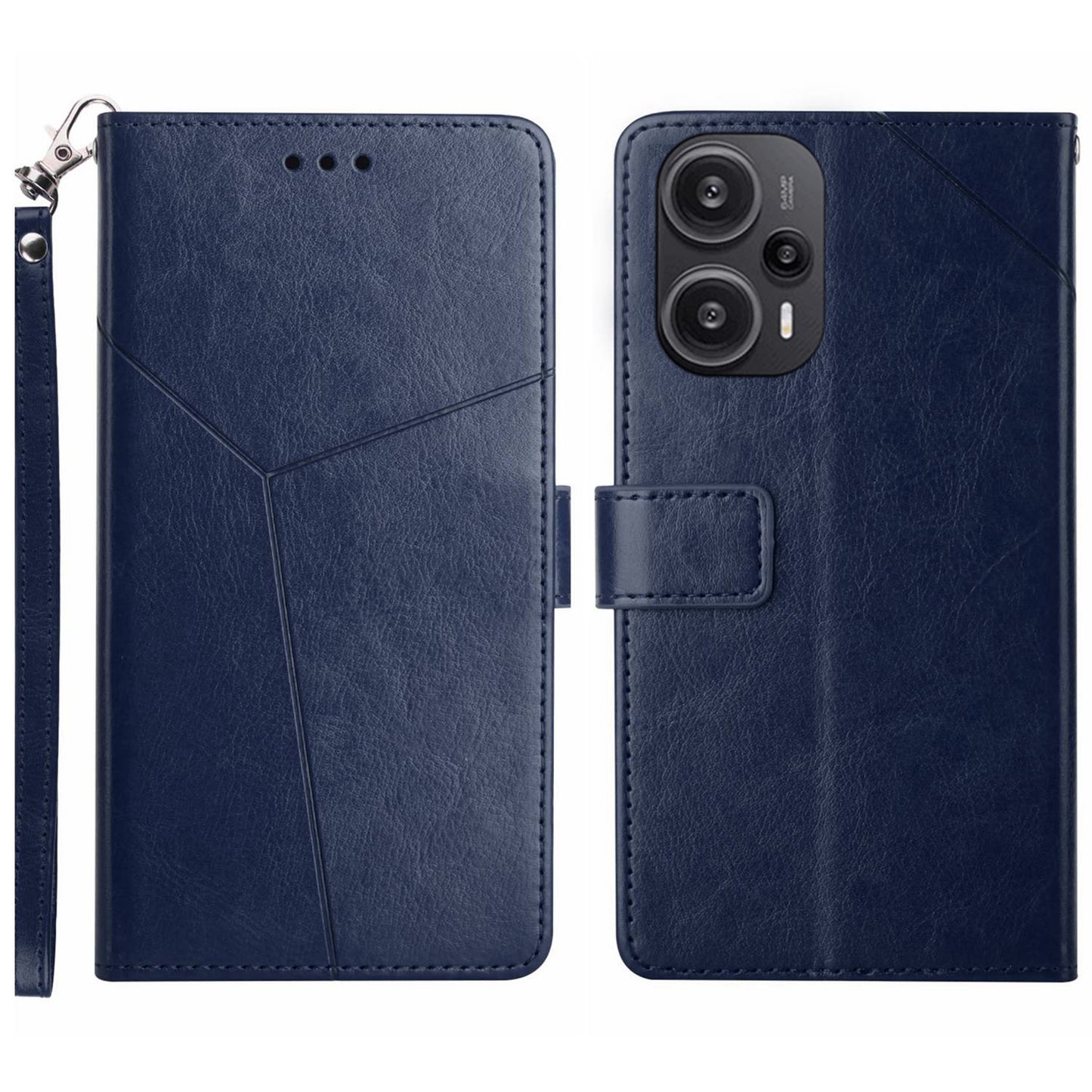 HT01 PU Leather Wallet Case for Xiaomi Poco F5 5G / Redmi Note 12 Turbo , Y-shaped Line Imprinted Stand Phone Cover