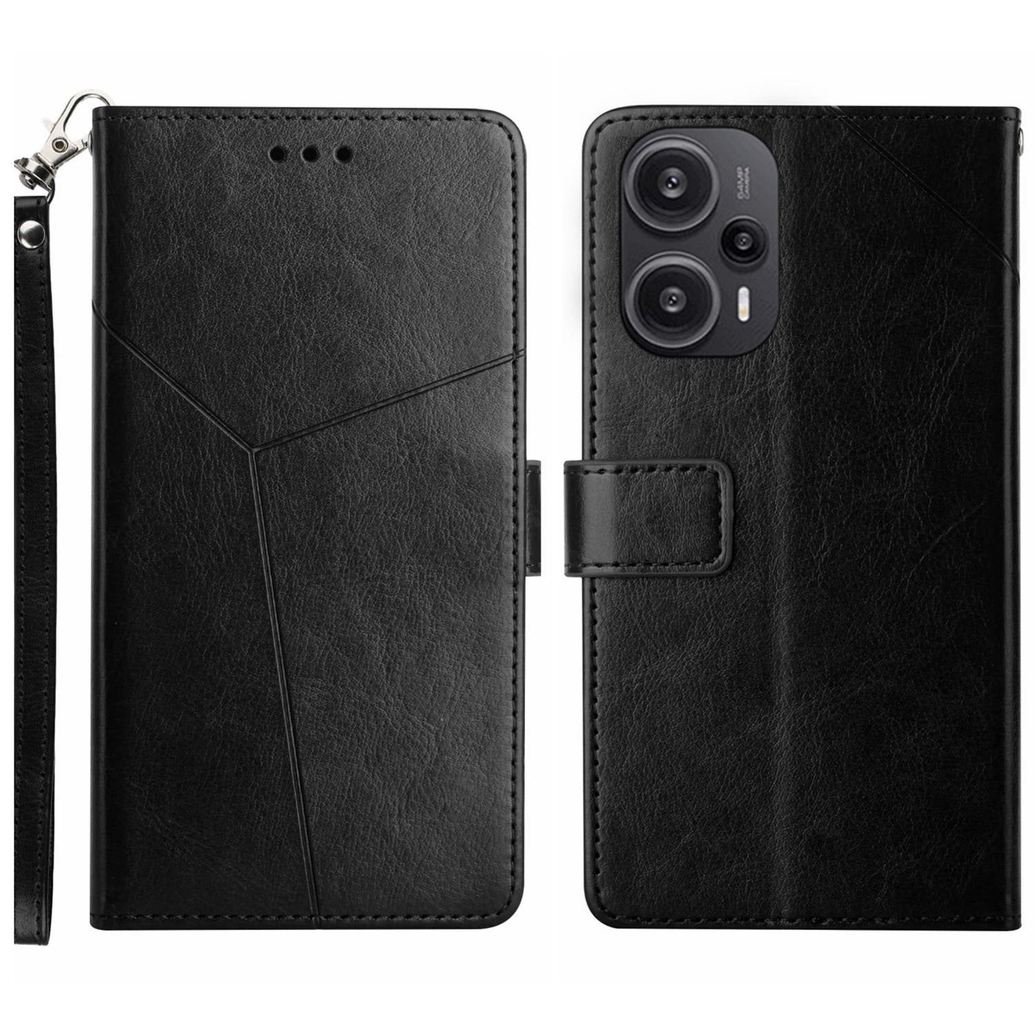 HT01 PU Leather Wallet Case for Xiaomi Poco F5 5G / Redmi Note 12 Turbo , Y-shaped Line Imprinted Stand Phone Cover