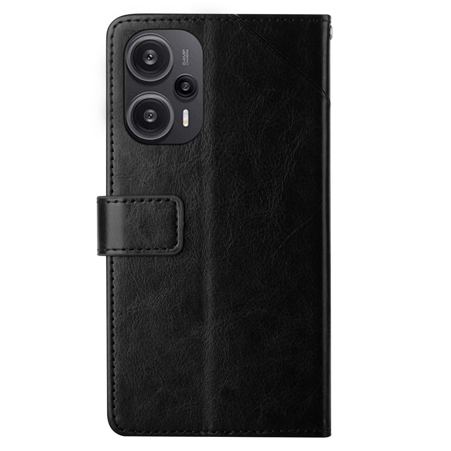 HT01 PU Leather Wallet Case for Xiaomi Poco F5 5G / Redmi Note 12 Turbo , Y-shaped Line Imprinted Stand Phone Cover