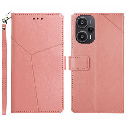 HT01 PU Leather Wallet Case for Xiaomi Poco F5 5G / Redmi Note 12 Turbo , Y-shaped Line Imprinted Stand Phone Cover