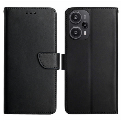 HT02 Stand Phone Case for Xiaomi Poco F5 5G / Redmi Note 12 Turbo , Genuine Cow Leather Nappa Texture Wallet Flip Cover
